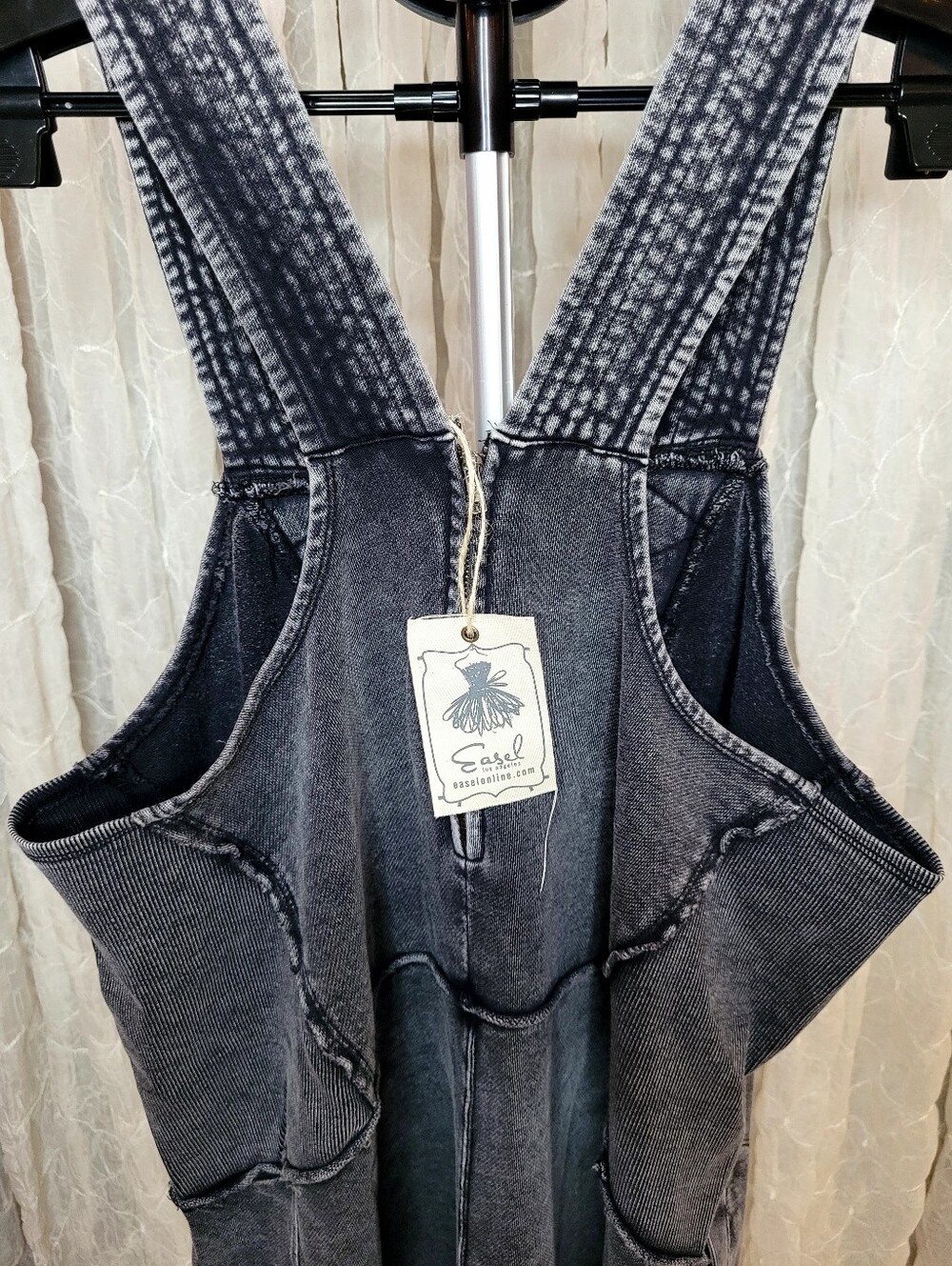 Easel Black Mineral Wash V Neck Romper Jumper L 100% Cotton - Picture 8 of 10
